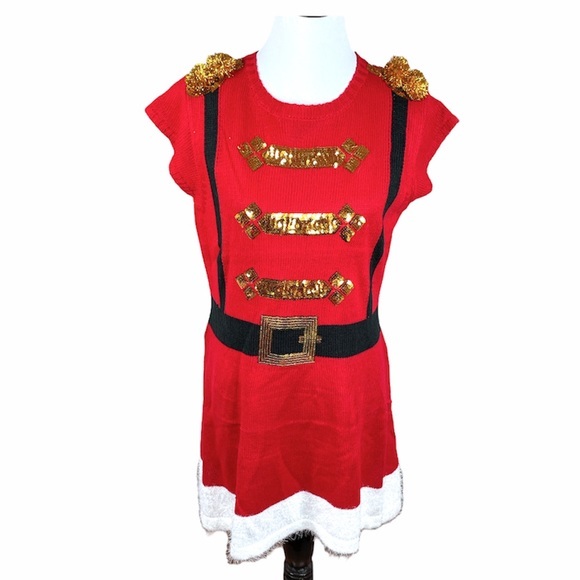 It’s Our Time Soldier Knit Sweater Dress Red White Size Large - Picture 1 of 9